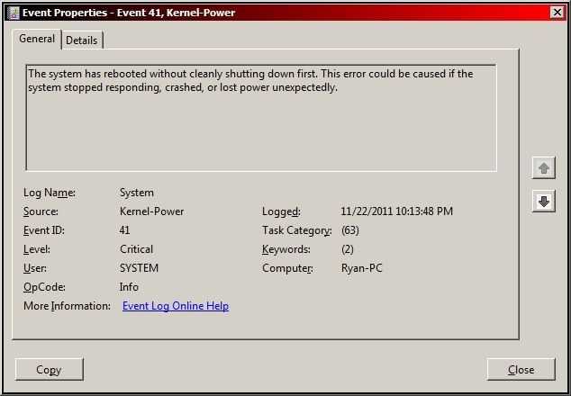 Критическая ошибка kernel power 41 категория 63 в системе windows 10