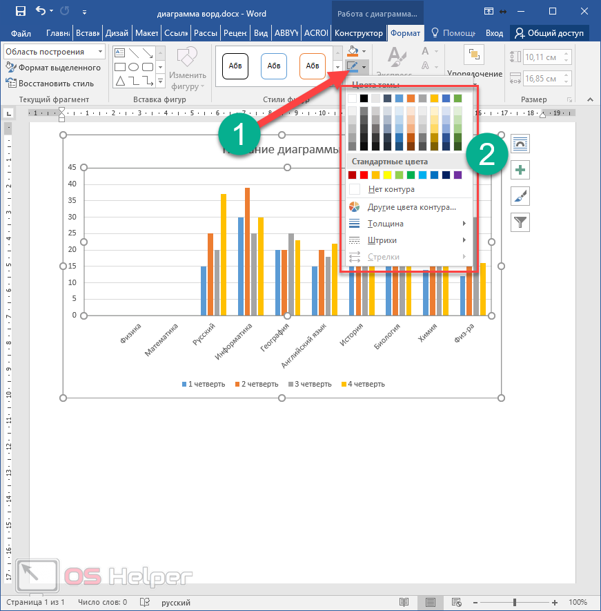 Как изменить данные на диаграмме в ворде
