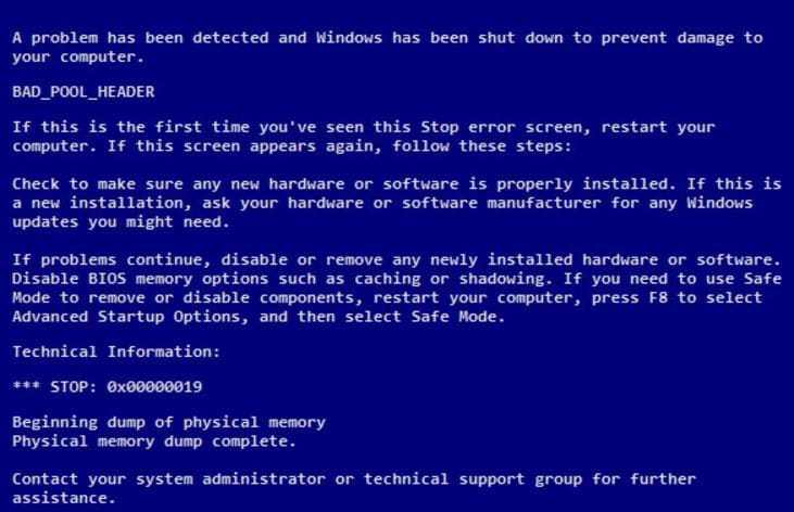 0x00000019: stop-ошибка при загрузке windows 7, 8, 10, как исправить код «bad_pool_header» на синем экране смерти (bsod)